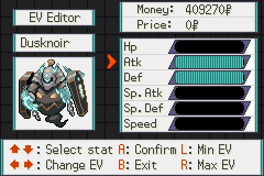 Dusknoir stats displayed in the in-game EV Editor
