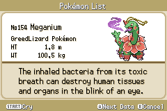 Meganium’s Etrian Variant shown in the in-game Pokédex