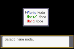 Pokémon Odyssey difficulty selection showing Picnic, Normal, and Hard