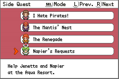 The Pokémon Odyssey sidequest menu